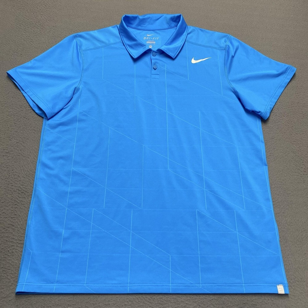 Nike Golf Polo Shirt Mens XL Blue Geometric Dri-FIT Short Sleeve 480080-417